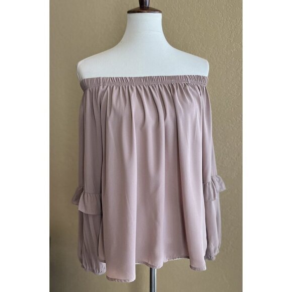 TCEC Womens Mauve Chiffon Lyric Bishop Sleeve Off-the-Shoulder Blouse Top Size M - Picture 11 of 12